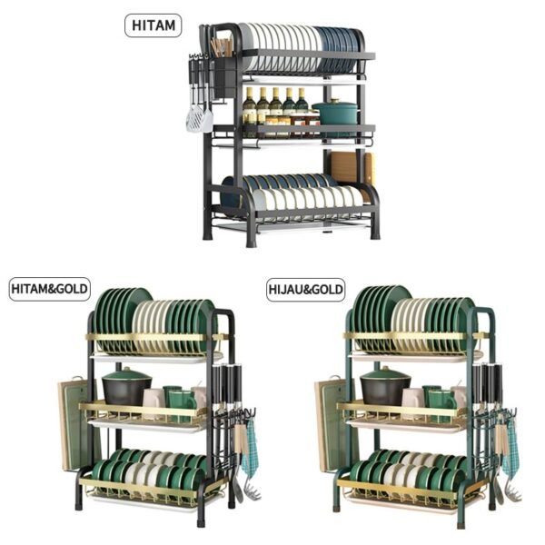 Rak Piring Rak Cuci Piring Penyimpanan Dapur Stainless Steel