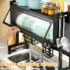 Rak Piring Wastafel Dapur Stainless Steel Multi-fungsi Dengan Penutup