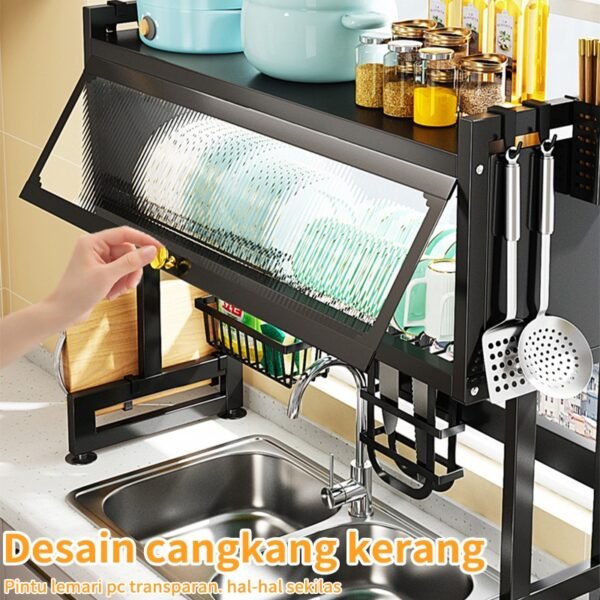 Rak Piring Wastafel Dapur Stainless Steel Multi-fungsi Dengan Penutup