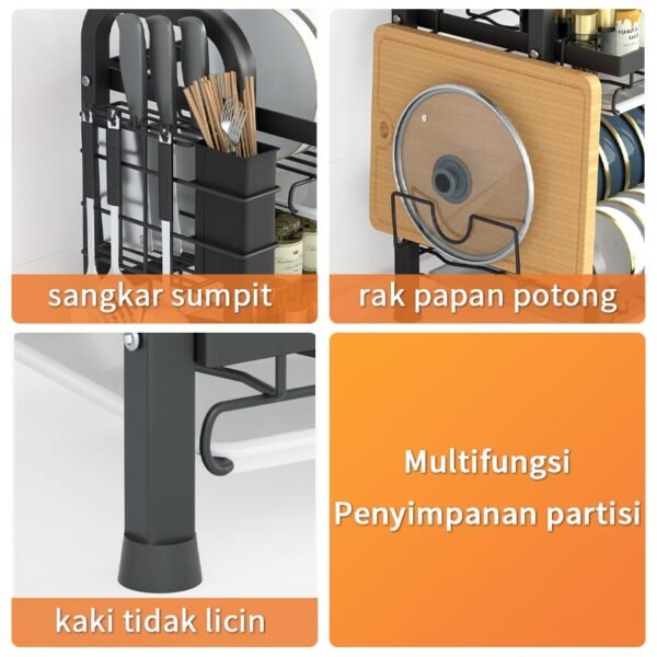 Rak Piring Rak Cuci Piring Penyimpanan Dapur Stainless Steel