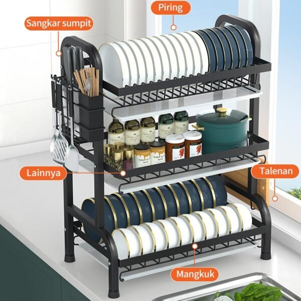 Rak Piring Rak Cuci Piring Penyimpanan Dapur Stainless Steel