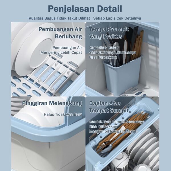 Rak  Pengering Mangkok rak piring plastik Dengan Tutup