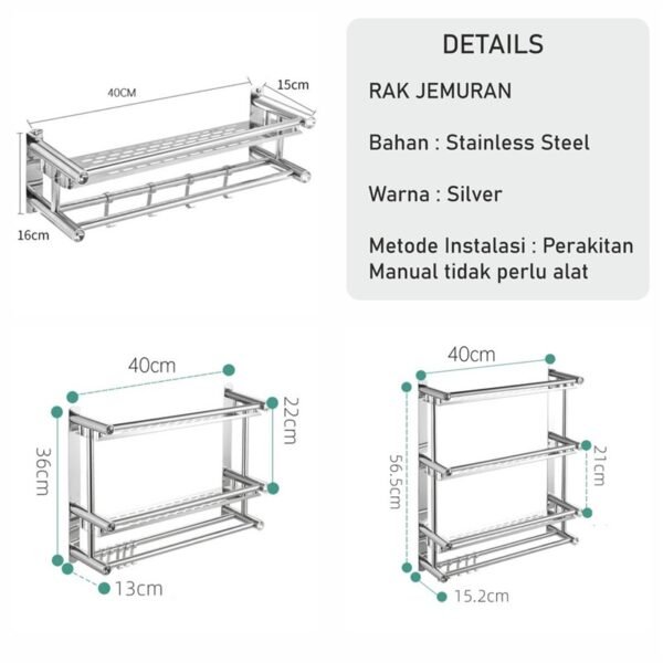 Rak Handuk Gantungan Dinding Stainless Steel