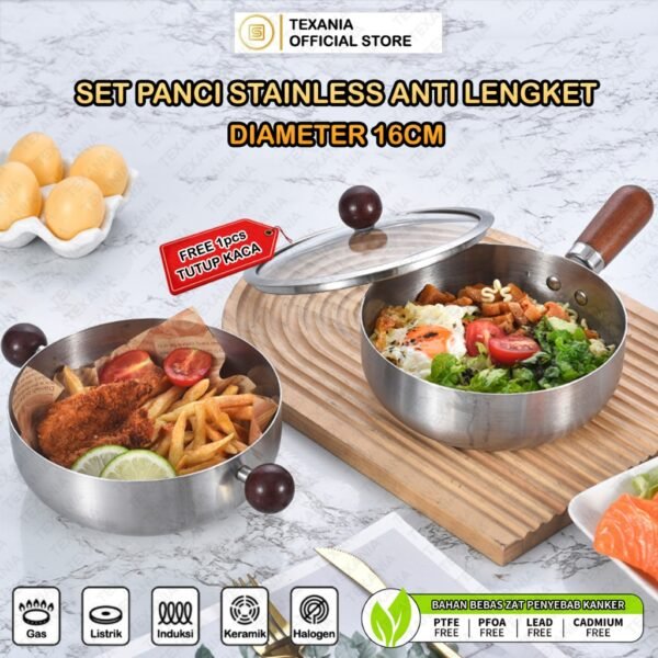 Panci Stainless Anti Lengket FREE 1PCS TUTUP KACA