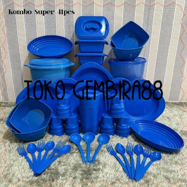 Set Kombo Super 41pcs / Piring segi / Mangkok Segi / Gelas Ulir 450ml