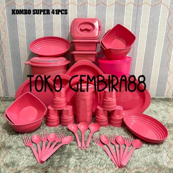 Set Kombo Super 41pcs / Piring segi / Mangkok Segi / Gelas Ulir 450ml