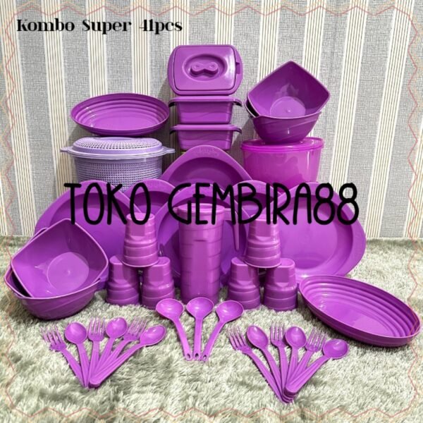 Set Kombo Super 41pcs / Piring segi / Mangkok Segi / Gelas Ulir 450ml