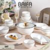SET 4 Piring & Mangkuk Makan Keramik Modern Putih