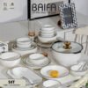 SET 4 Piring & Mangkuk Makan Keramik Modern Putih