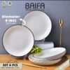 SET 4 Piring & Mangkuk Makan Keramik Modern Putih