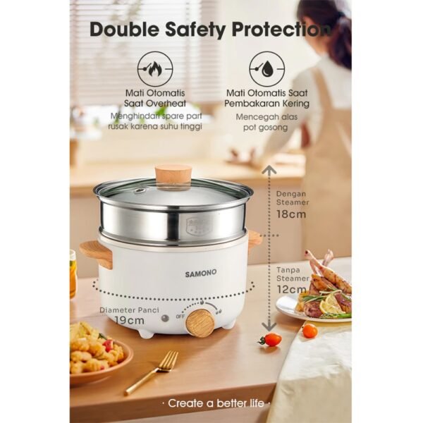 Panci Listrik 2.4L Anti Lengke multifungsi 3 in 1 steamer