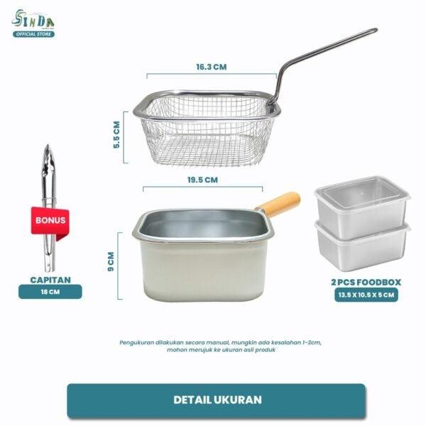 Sinda Squira Deep Frypan Stainless Steel Panci Kotak Anti Lengket Free 2PCS Food Box Mini