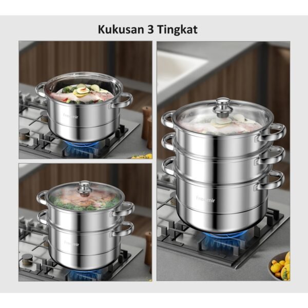 Panci sup kukus stainless steel 26cm dengan tutup 2/3 Susun