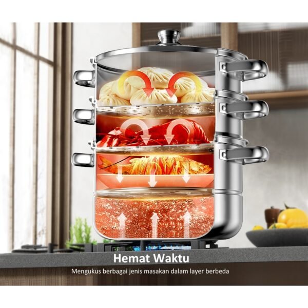 Panci sup kukus stainless steel 26cm dengan tutup 2/3 Susun