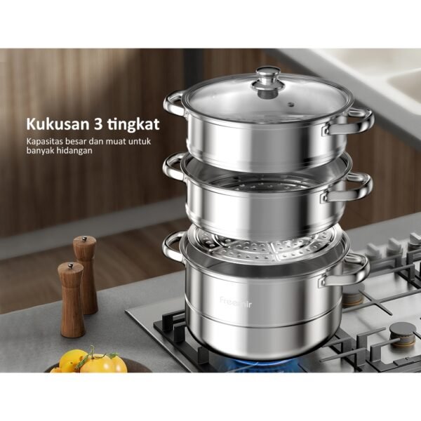 Panci sup kukus stainless steel 26cm dengan tutup 2/3 Susun