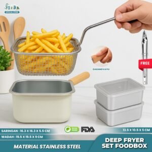 Sinda Squira Deep Frypan Stainless Steel Panci Kotak Anti Lengket Free 2PCS Food Box Mini