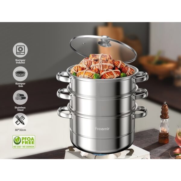 Panci sup kukus stainless steel 26cm dengan tutup 2/3 Susun