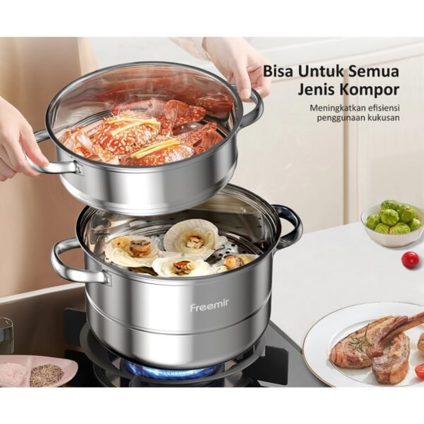 Panci sup kukus stainless steel 26cm dengan tutup 2/3 Susun