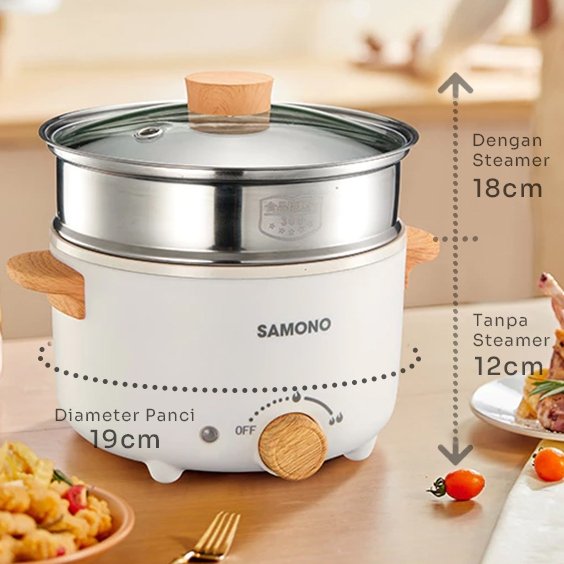 Panci Listrik 2.4L Anti Lengke multifungsi 3 in 1 steamer