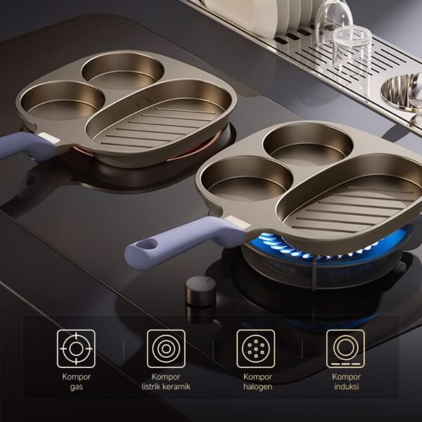 Fancino Wajan Telur 3in1 Anti Lengket 22cm - Wajan Pancake, Sosis & Omelette