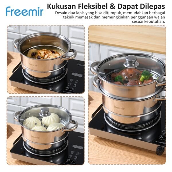 Panci Kukus Stainless Steel 3/2 Tingkat Panci Rebus Steamer