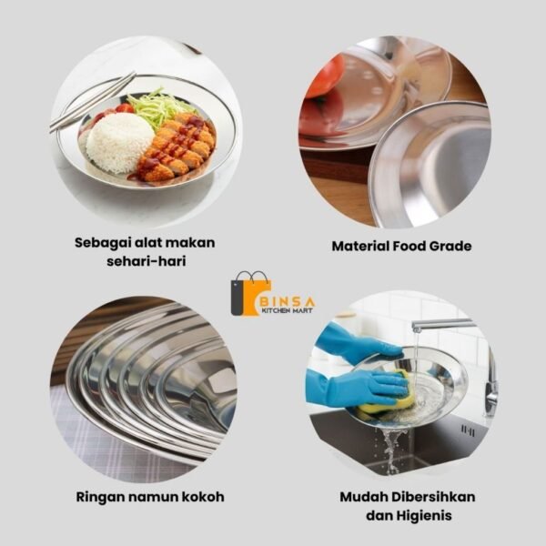 Piring Makan Bulat Stainless Tebal