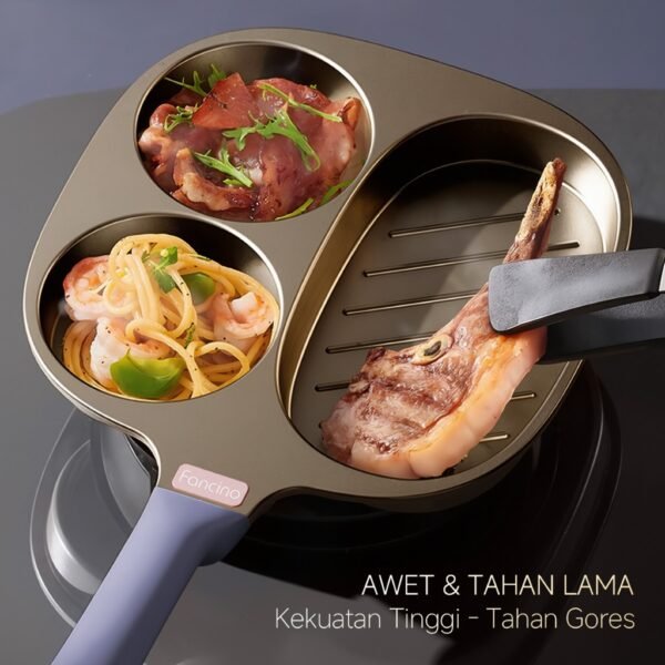 Fancino Wajan Telur 3in1 Anti Lengket 22cm - Wajan Pancake, Sosis & Omelette