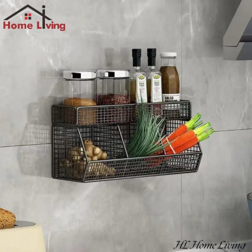 Rak Keranjang Jaring Tempel Dinding Rak Bumbu Dapur Rak Bawang