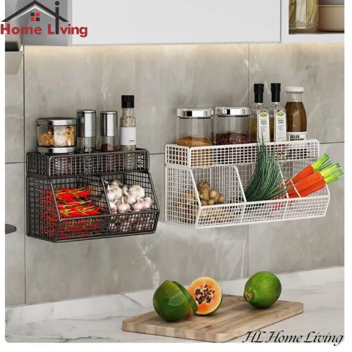 Rak Keranjang Jaring Tempel Dinding Rak Bumbu Dapur Rak Bawang