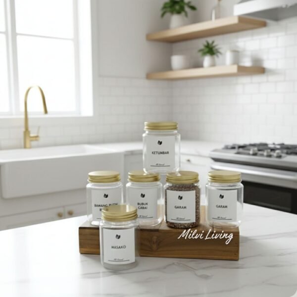Toples Bumbu Dapur Aesthetic 200ml TUTUP GOLD FREE SENDOK