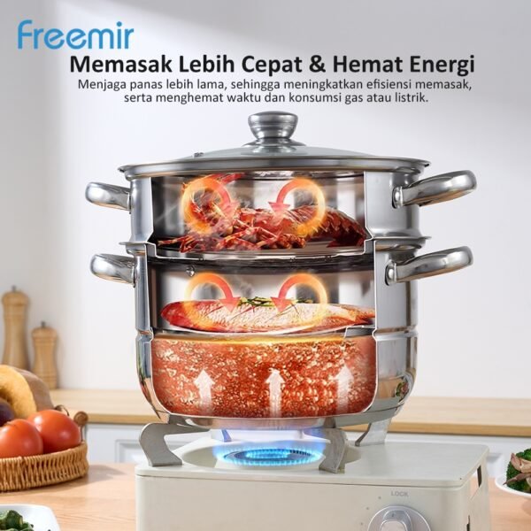 Panci Kukus Stainless Steel 3/2 Tingkat Panci Rebus Steamer