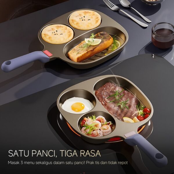 Fancino Wajan Telur 3in1 Anti Lengket 22cm - Wajan Pancake, Sosis & Omelette