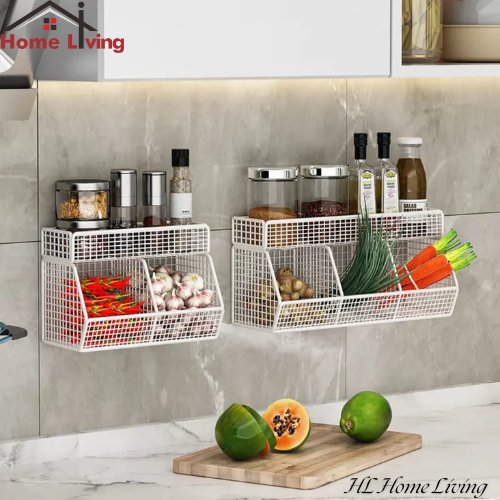 Rak Keranjang Jaring Tempel Dinding Rak Bumbu Dapur Rak Bawang