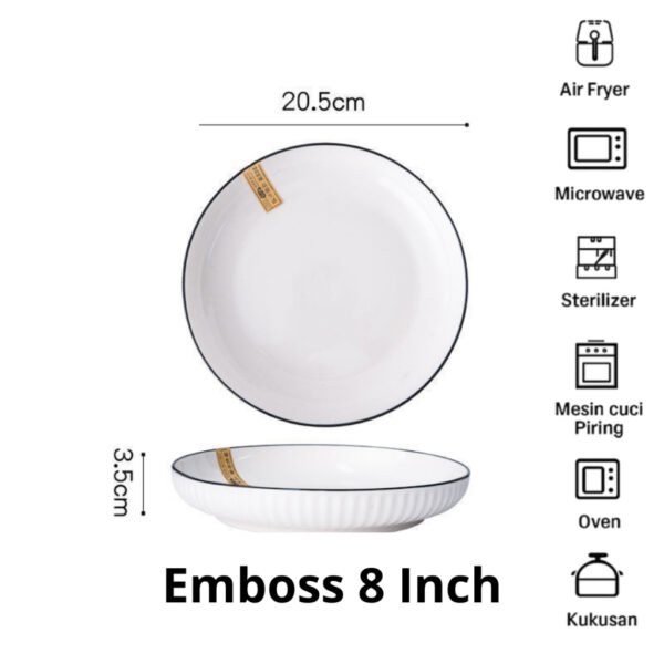 Piring Porcelain Emboss Elegant Plate 7 & 8 Inch