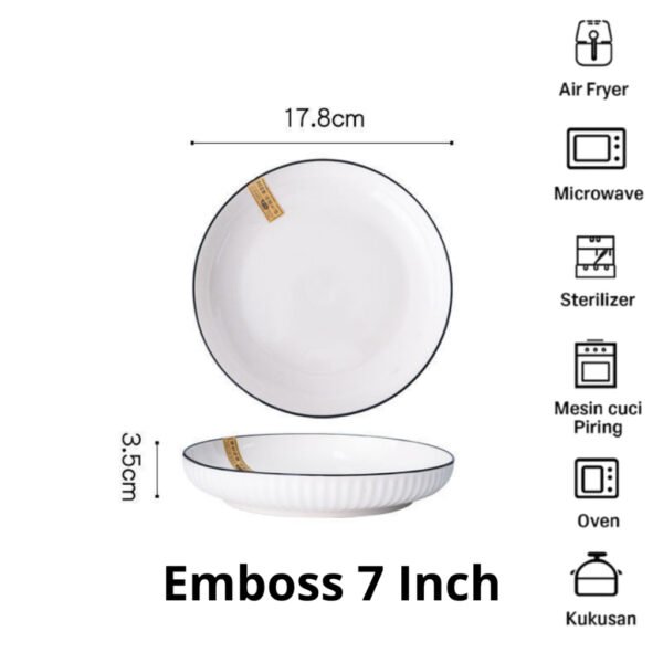Piring Porcelain Emboss Elegant Plate 7 & 8 Inch
