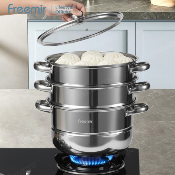 Panci sup kukus stainless steel 26cm dengan tutup 2/3 Susun