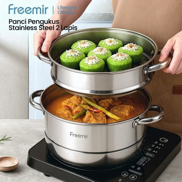 Panci Kukus Stainless Steel 3/2 Tingkat Panci Rebus Steamer