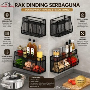 Rak Keranjang Jaring Tempel Dinding Rak Bumbu Dapur Rak Bawang