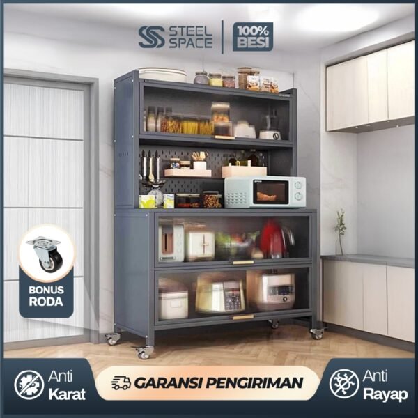 Rak Piring Rak Dapur Tertutup Besi Lemari Dapur Serbaguna Minimalis
