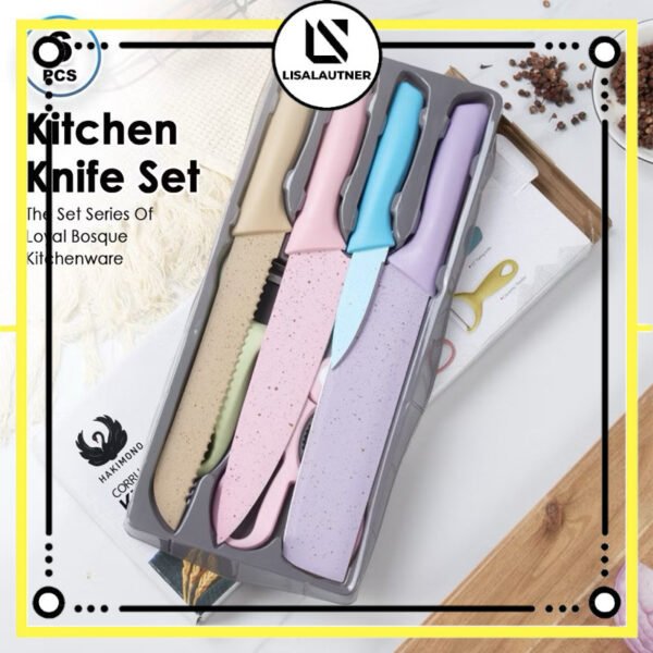 Set Pisau Dapur 6 in 1 Stainless Steel Anti Lengket Lapisan Keramik