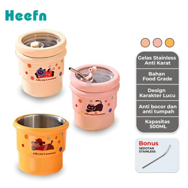 Tumbler Gelas Stainless Karakter Anti Tumpah 500ML