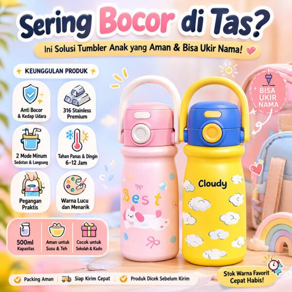 Tumbler Anak 500ml Stainless BISA UKIR NAMA
