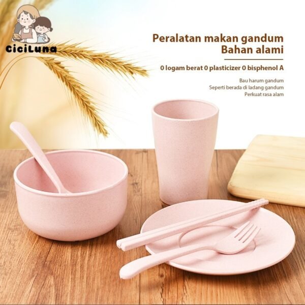 Peralatan Makan Set 6 in 1 Plastik Piring Mangkuk Gelas Sendok Piring