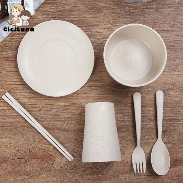 Peralatan Makan Set 6 in 1 Plastik Piring Mangkuk Gelas Sendok Piring