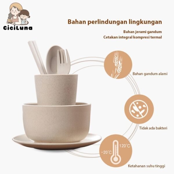 Peralatan Makan Set 6 in 1 Plastik Piring Mangkuk Gelas Sendok Piring