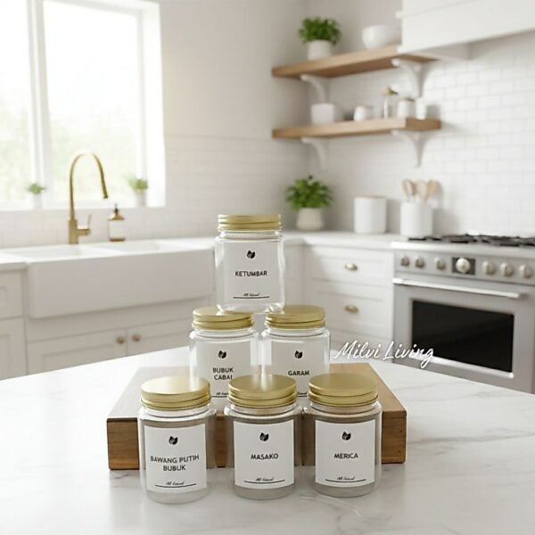 Toples Bumbu Dapur Aesthetic 200ml TUTUP GOLD FREE SENDOK
