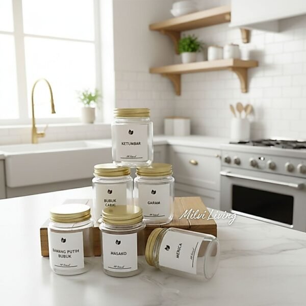 Toples Bumbu Dapur Aesthetic 200ml TUTUP GOLD FREE SENDOK