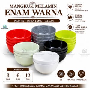 Mangkuk Sup Melamin Lusinan 3/6/12 Pcs – Asli 100% Tebal Premium