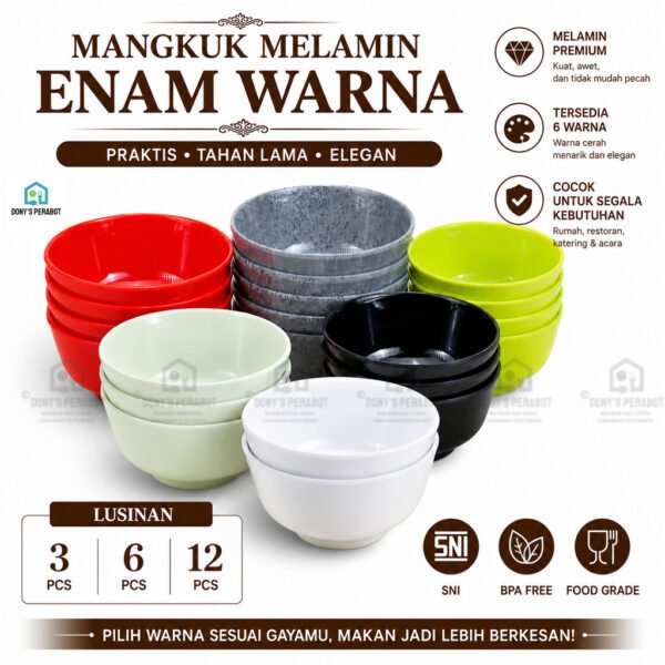 Mangkuk Sup Melamin Lusinan 3/6/12 Pcs – Asli 100% Tebal Premium