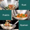 Qiek Wok Stainless Steel Kuali Wajan Penggorengan Anti Lengket 32cm